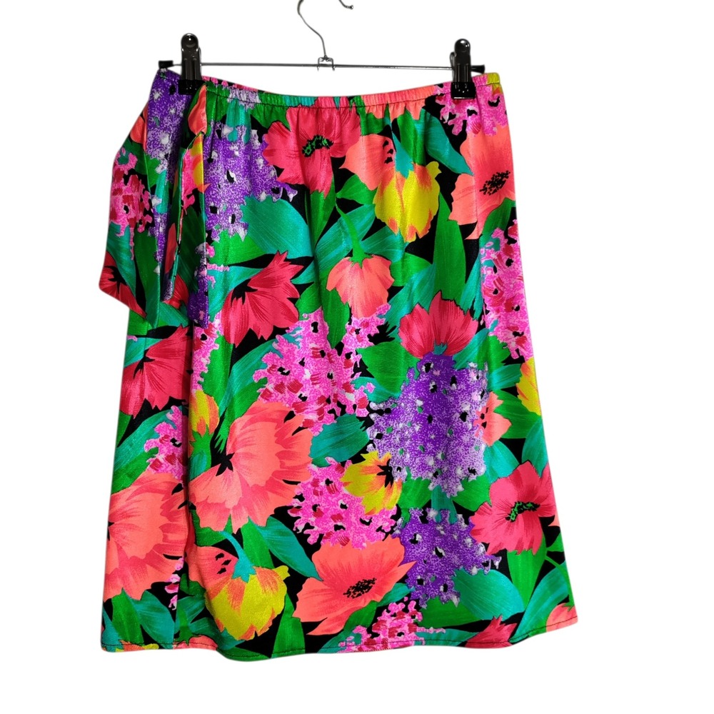 Le Cove Vintage Tropical Floral Swim Skirt Sarong Cover Up Pink Green Medium